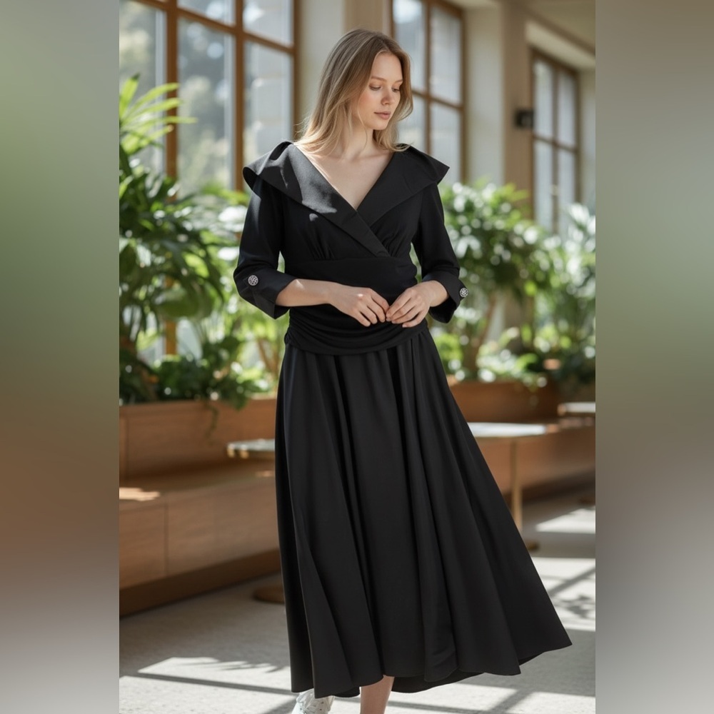 Like New Jessica Howard Elegant Black Long Sleeve Dress Size 14